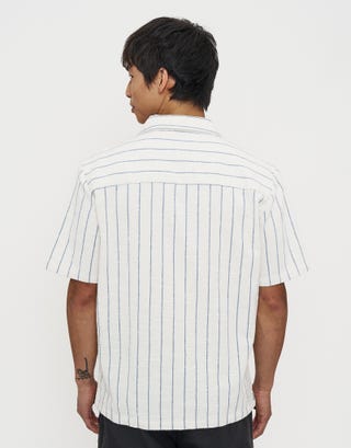 Hvar Striped Short Sleeve Shirt in Off White Back