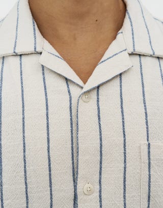 Hvar Striped Short Sleeve Shirt in Off White Detail