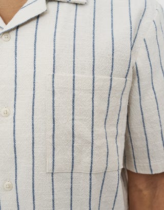 Hvar Striped Short Sleeve Shirt in Off White Detail2