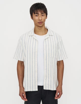 Hvar Striped Short Sleeve Shirt in Off White Detail3