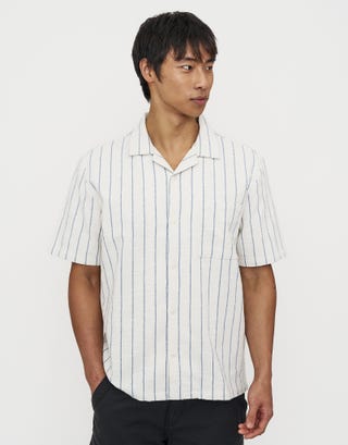 Hvar Striped Short Sleeve Shirt in Off White Front