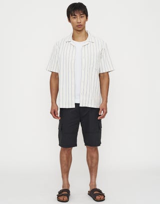 Hvar Striped Short Sleeve Shirt in Off White Full