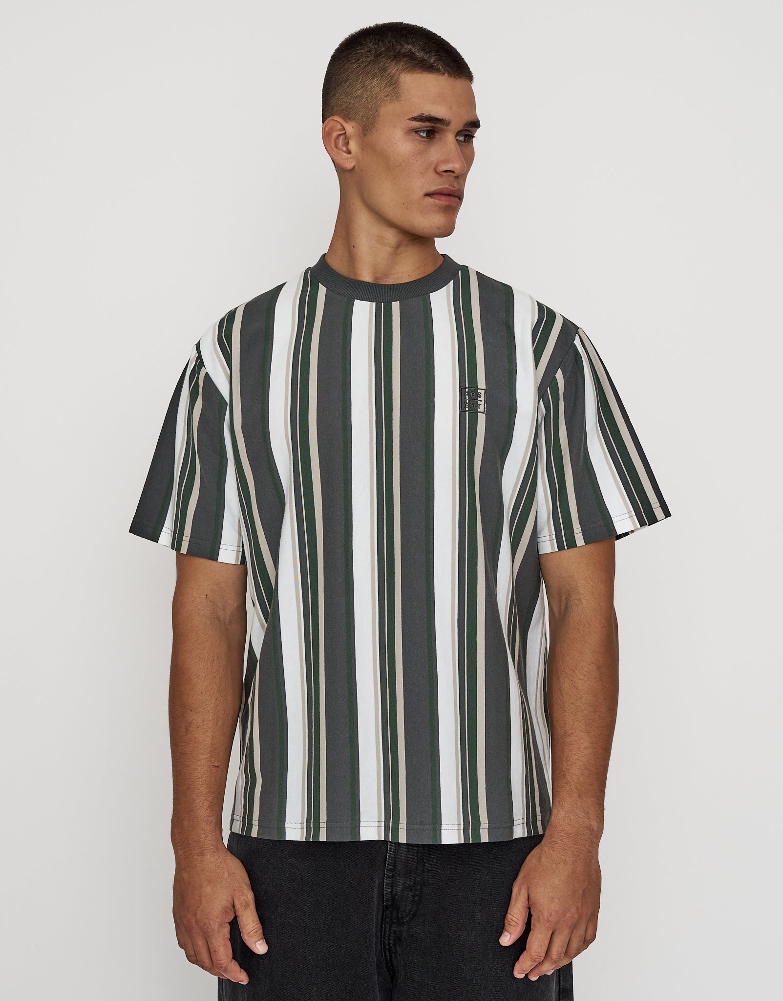 トップス FACETASM stripe mesh panel shirt L Ivy Striped Relaxed Fit Short Sleeve T Shirt in Multi