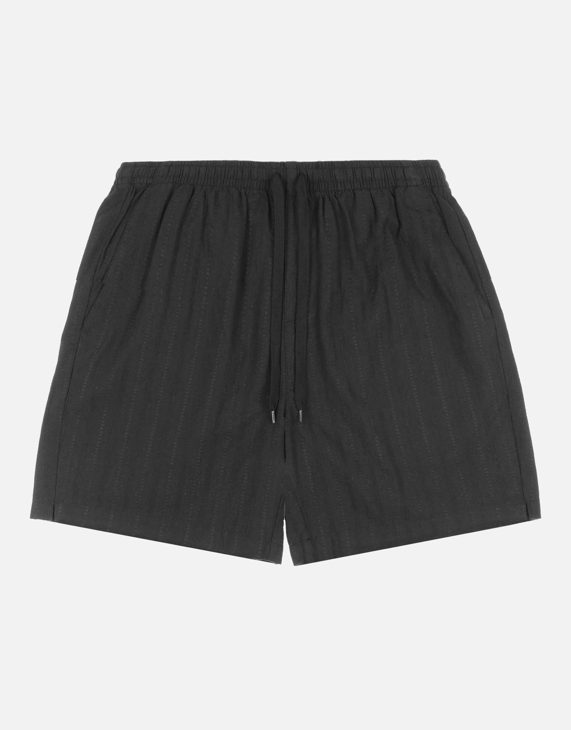 Jacquard Stripe Elastic Waist Shorts in Black | Hallensteins AU