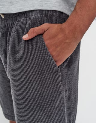 Jumbo Cord Shorts in Charcoal Detail