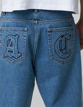 Baggy Fit Contrast Stitch Jorts in Lt Blue Detail