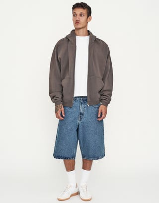 Baggy Fit Contrast Stitch Jorts in Lt Blue Full
