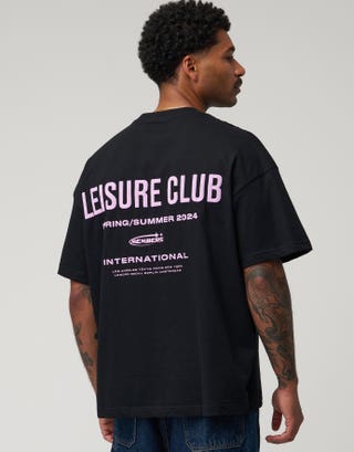 Leisure Club International Box Fit T Shirt in Black Detail2