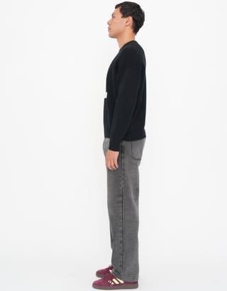 LA Crew Neck Knit Jumper in Black Detail3