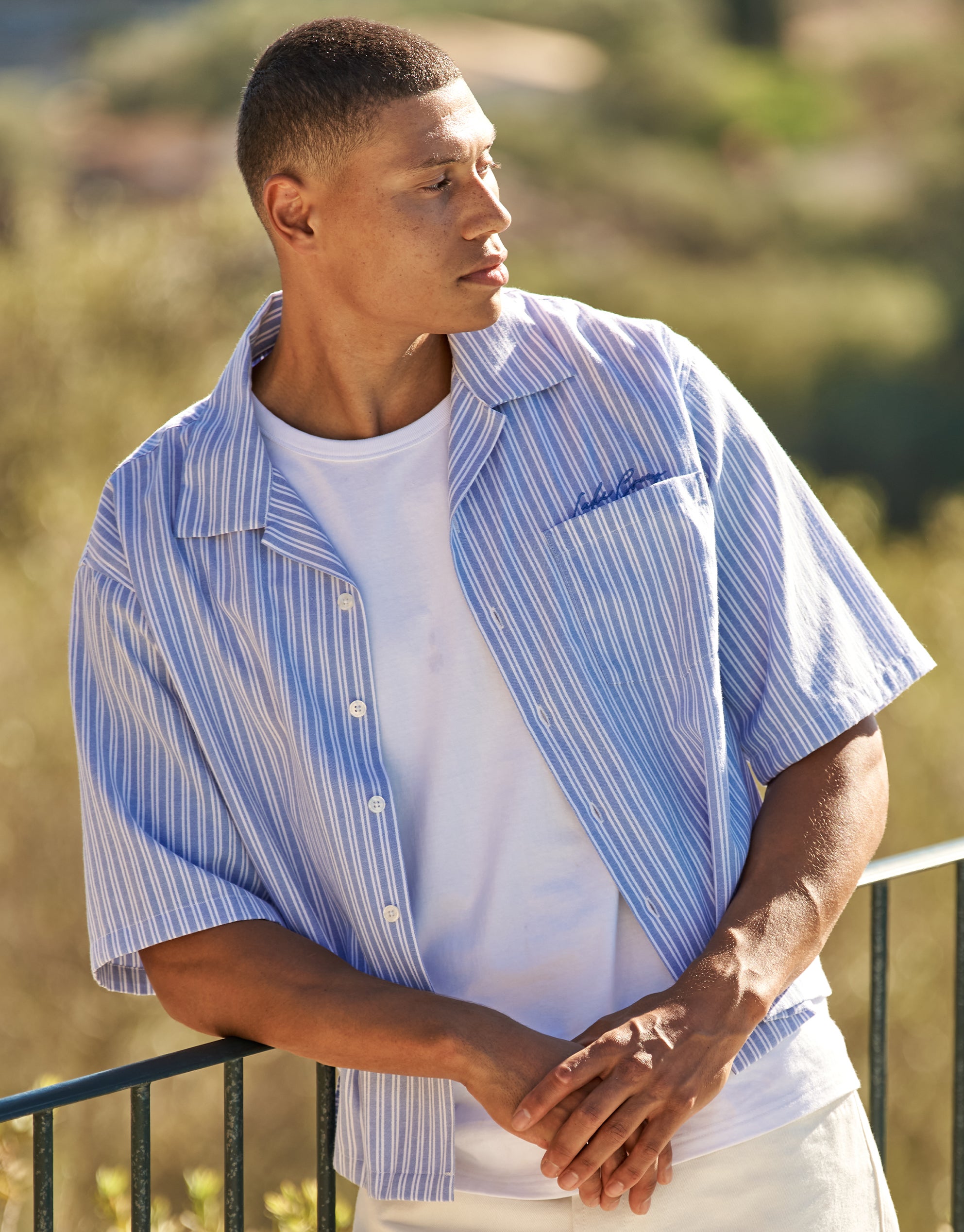 Lake Como Cropped Short Sleeve Shirt in Lt Blue | Hallensteins NZ