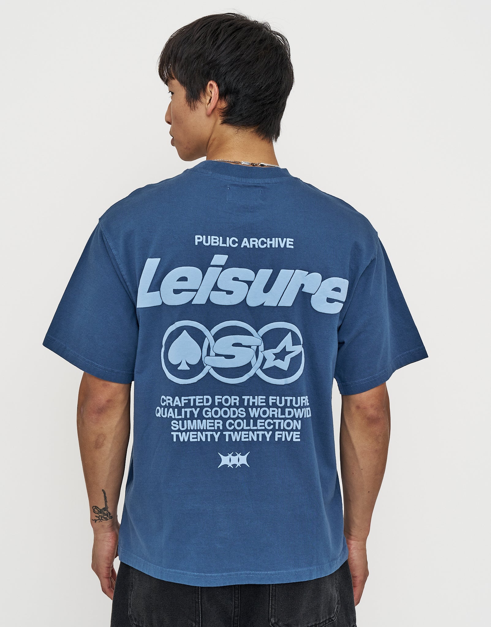 Leisure Archive Relaxed Fit T Shirt in Oil Blue | Hallensteins NZ