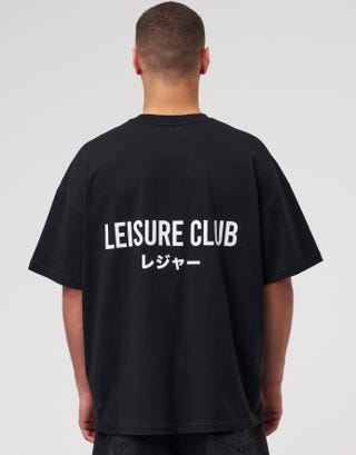 Leisure Club Box Fit T Shirt in Black Detail2