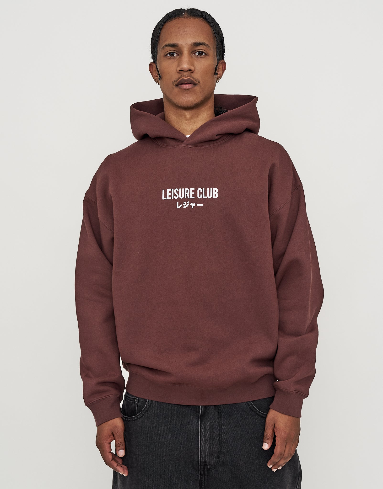 Leisure Club Print Oversized Hoodie in Bitter Brown | Hallensteins NZ