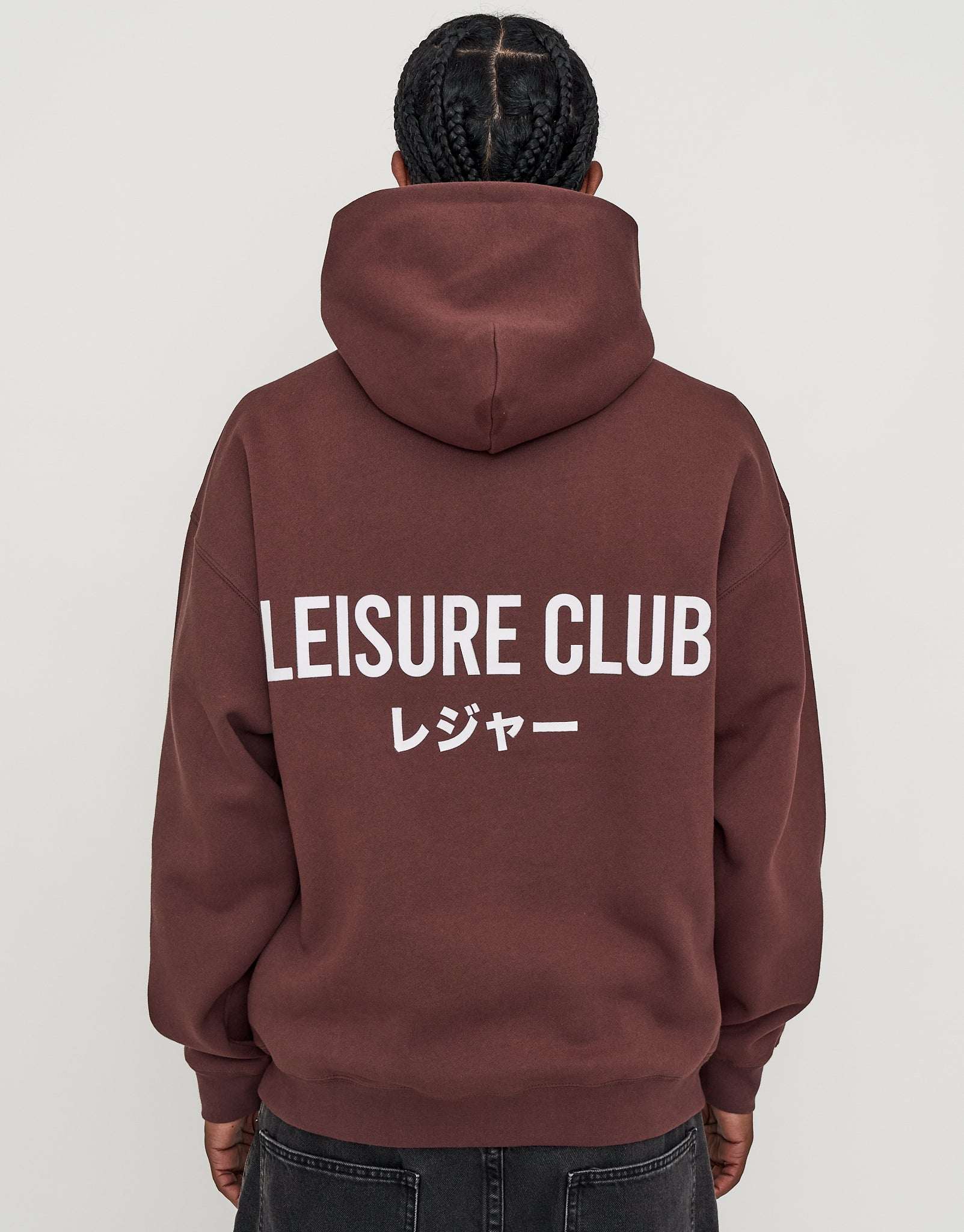 CLUBHAUS “8th Anniversary” Sweat L Leisure Club Print Oversized Hoodie in Bitter Brown | Hallensteins NZ