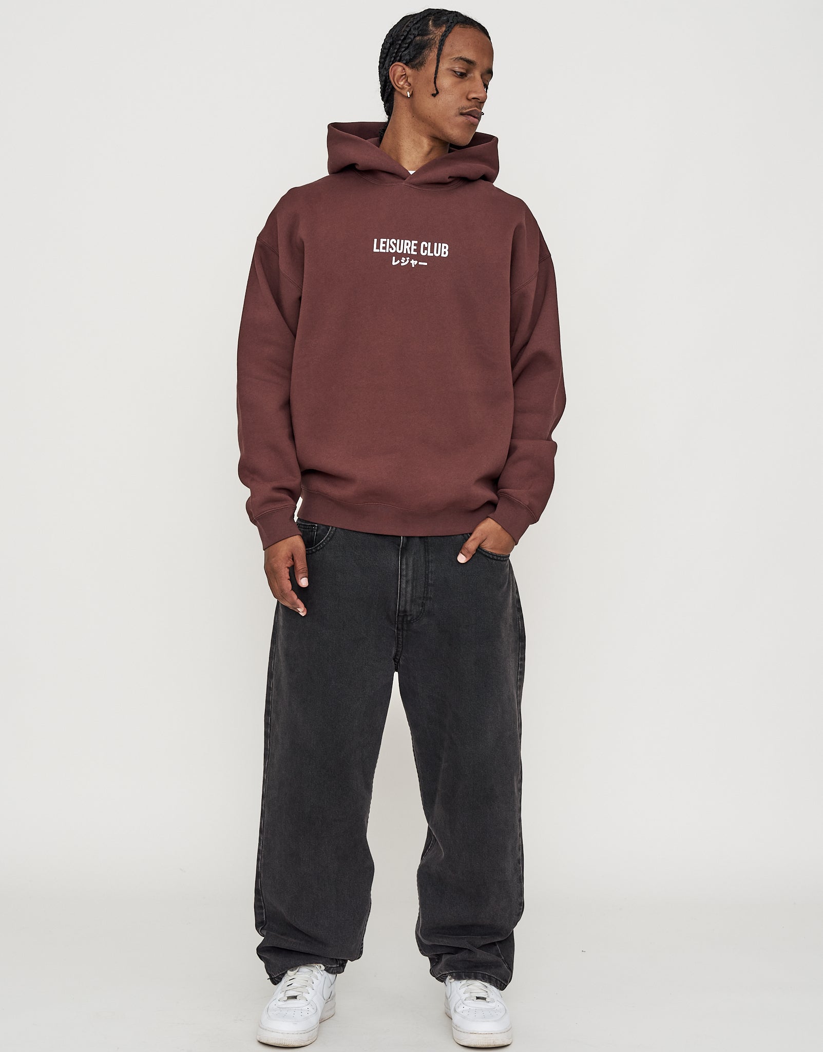 Leisure Club Print Oversized Hoodie in Bitter Brown | Hallensteins NZ