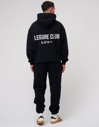 Leisure Club Print Oversized Hoodie in Black Detail2