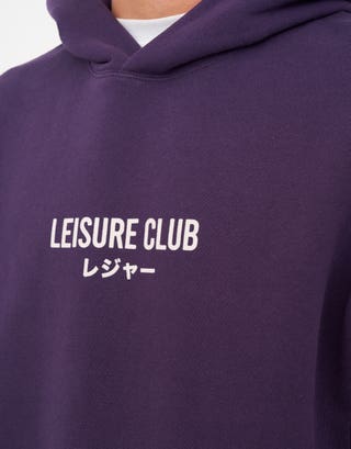 Leisure Club Print Oversized Hoodie in Blackberry Detail2
