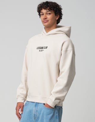 Leisure Club Print Oversized Hoodie in Cloud Detail2