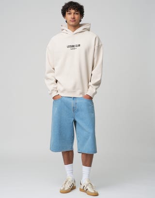 Leisure Club Print Oversized Hoodie in Cloud Detail3