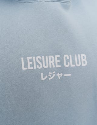 Leisure Club Print Oversized Hoodie in Fog Blue Detail