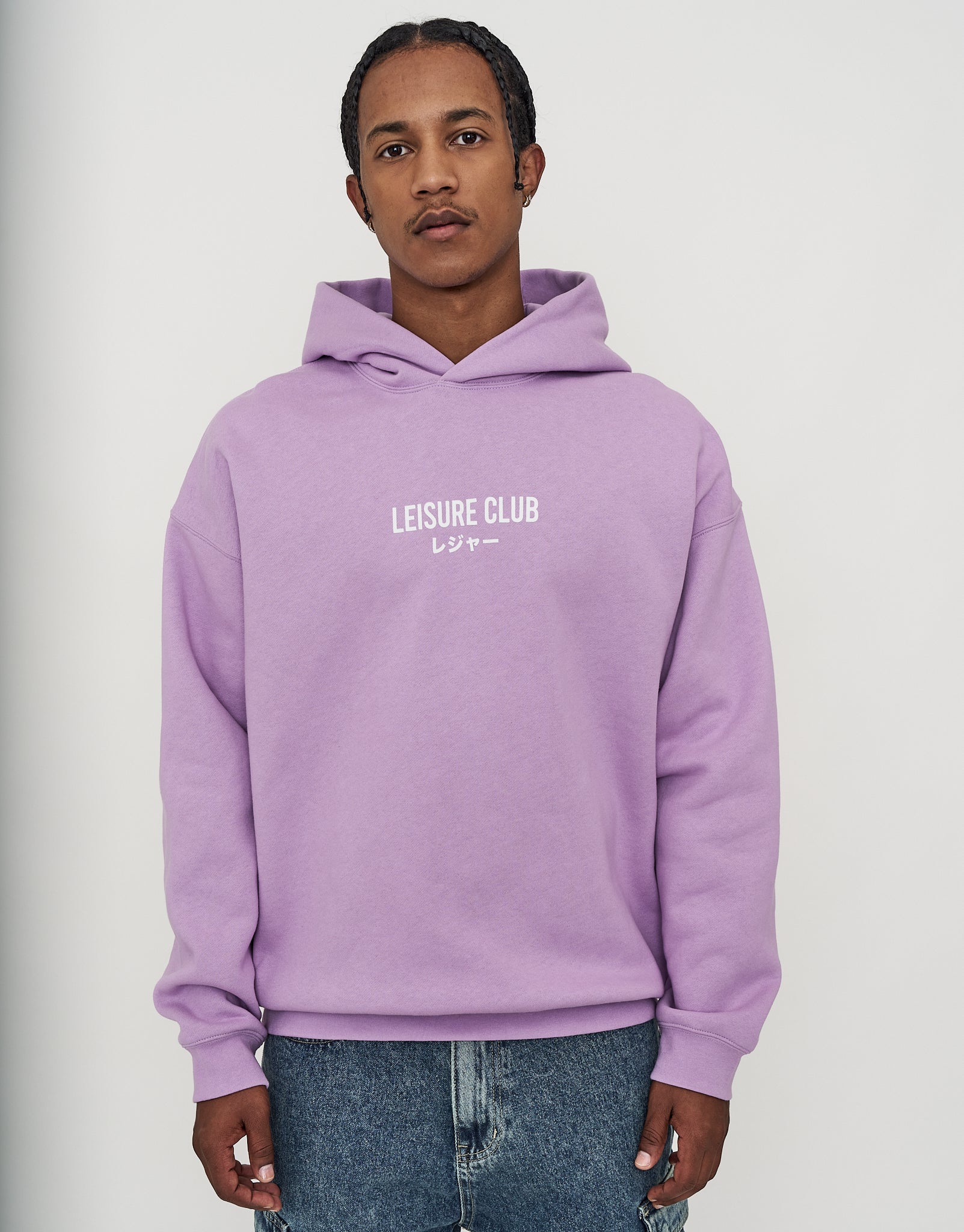 Leisure Club Print Oversized Hoodie in Neon Lilac | Hallensteins NZ