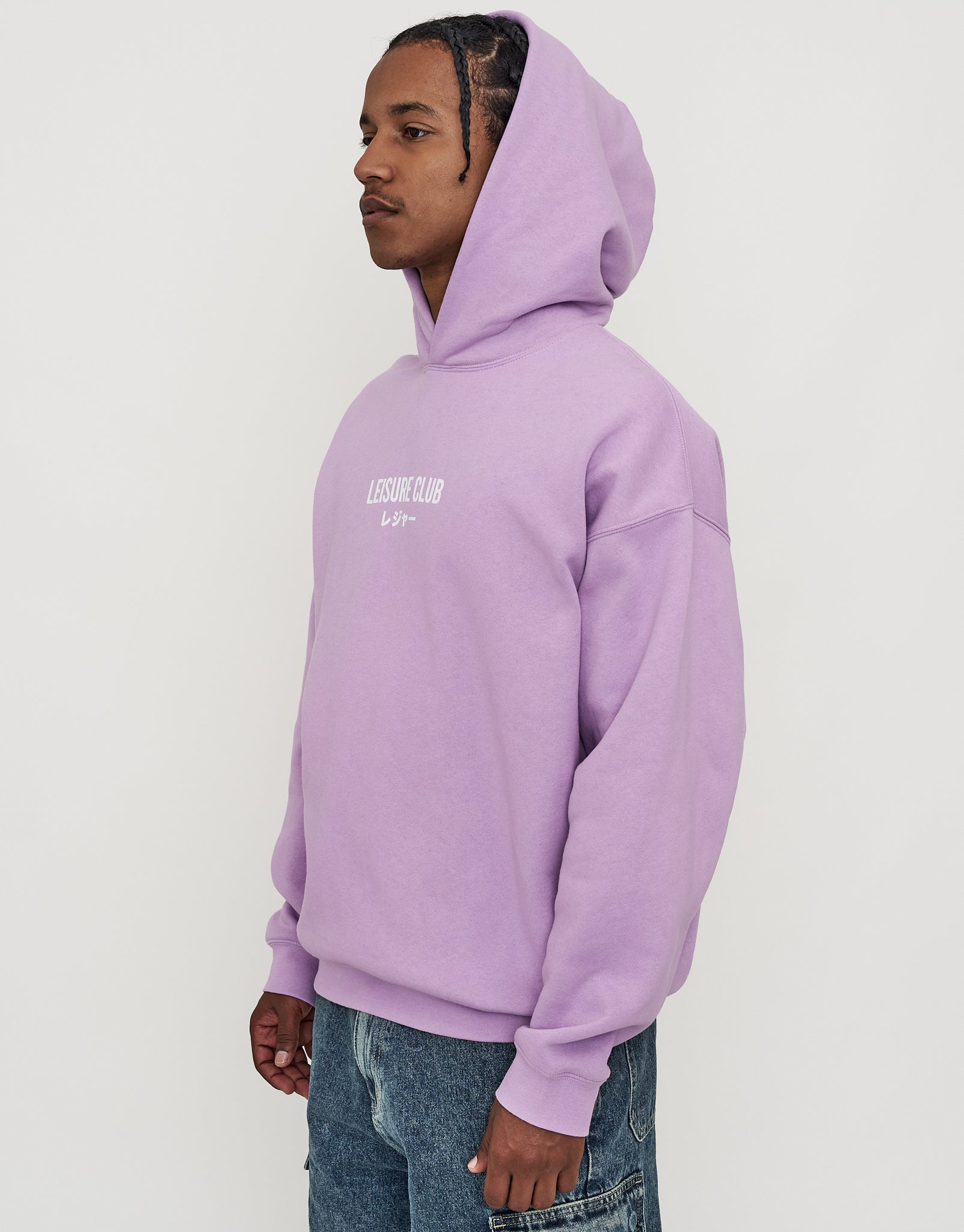 Leisure Club Print Oversized Hoodie in Neon Lilac | Hallensteins NZ