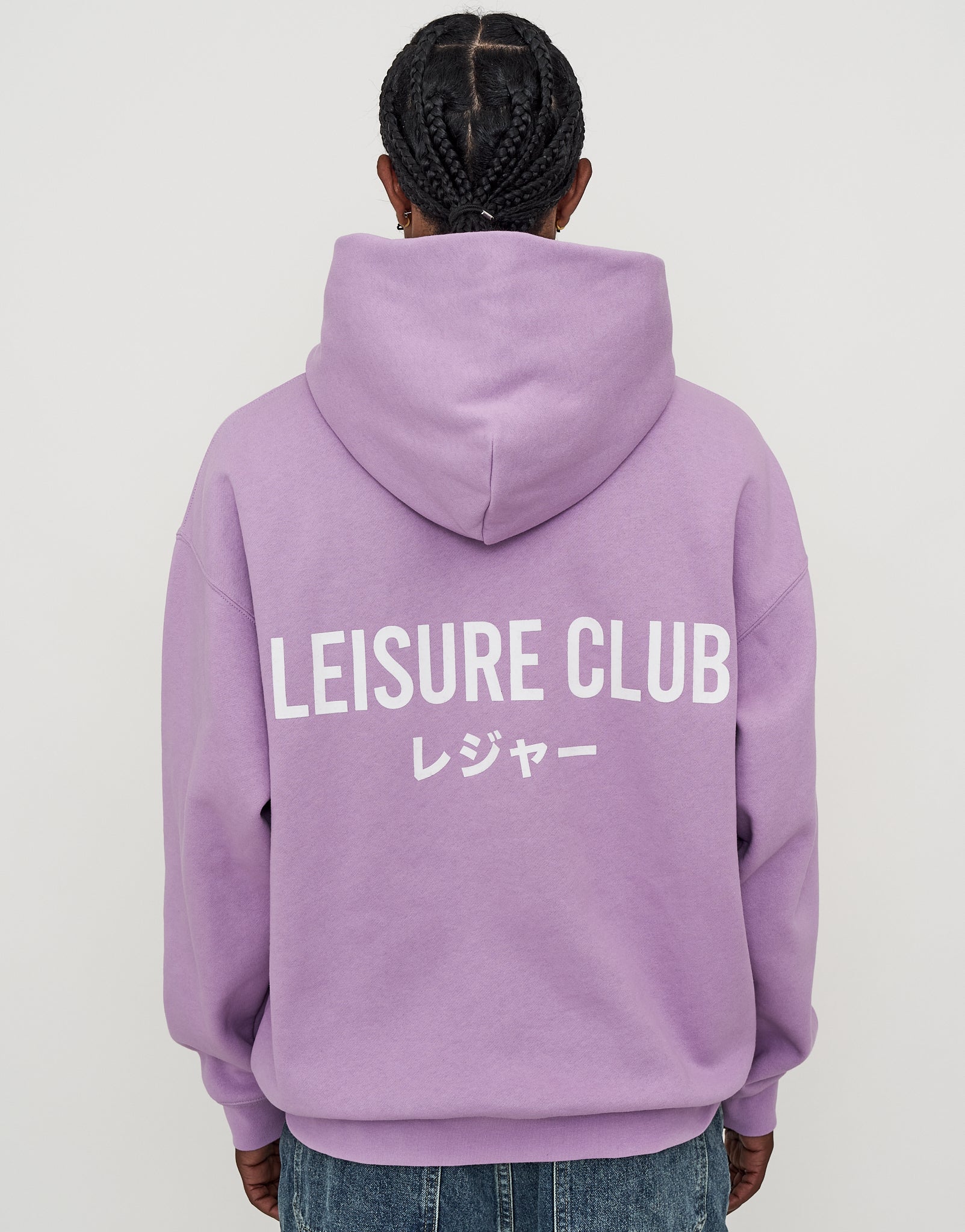 Leisure Club Print Oversized Hoodie in Neon Lilac | Hallensteins NZ