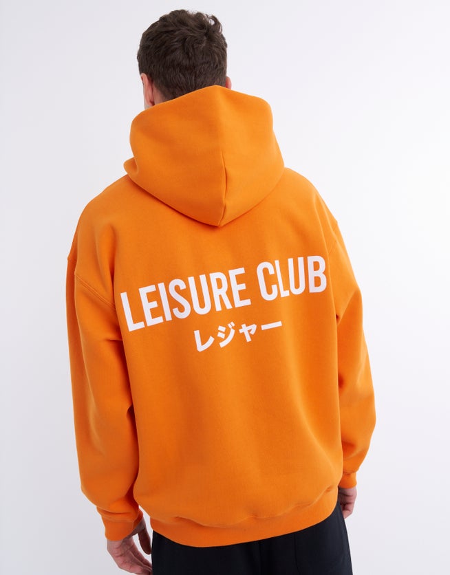 Leisure Club Print Oversized Hoodie in Orange Hallensteins AU
