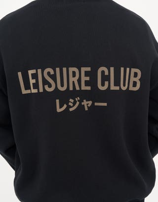 Heavyweight Leisure Club Long Sleeve Polo in Black Detail3