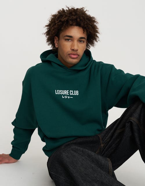 Leisure Club Puff Print Oversized Hoodie