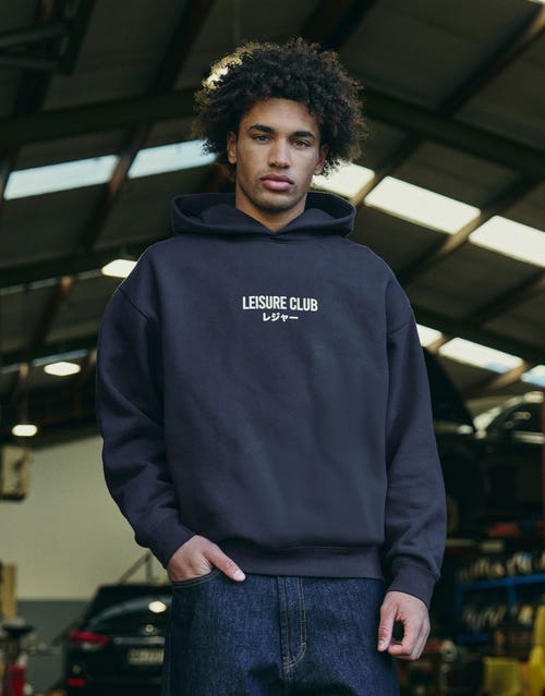 Leisure Club Puff Print Oversized Hoodie