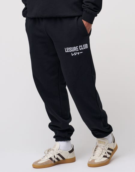 Baggy Leisure Club Cuffed Track Pants in Black