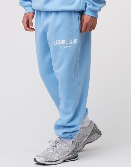 Baggy Leisure Club Cuffed Track Pants in Powder Blue