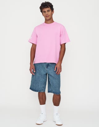 Leisure Embroidered Relaxed Fit T Shirt in Lotus Pink Full