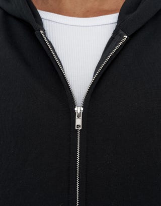 Leisure Embroidered Oversized Zip Up Hoodie in Black Detail3