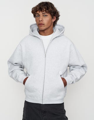 Leisure Embroidered Oversized Zip Up Hoodie in Snow Marle Back