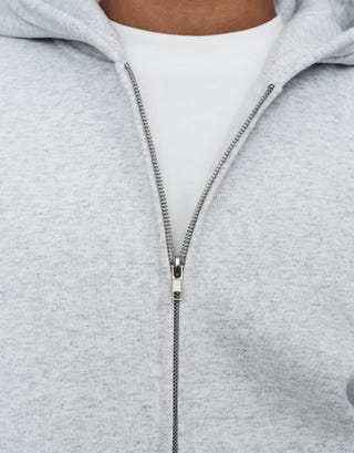 Leisure Embroidered Oversized Zip Up Hoodie in Snow Marle Detail3