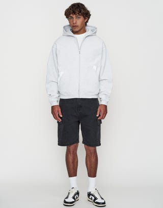 Leisure Embroidered Oversized Zip Up Hoodie in Snow Marle Full