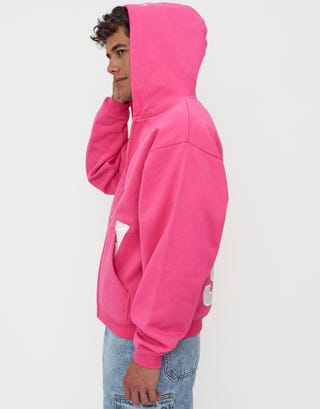 Leisure Embroidered Oversized Zip Up Hoodie in Sunset Pink Detail2