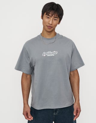Leisure Society Relaxed Fit T Shirt in Pebble Back