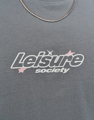 Leisure Society Relaxed Fit T Shirt in Pebble Detail