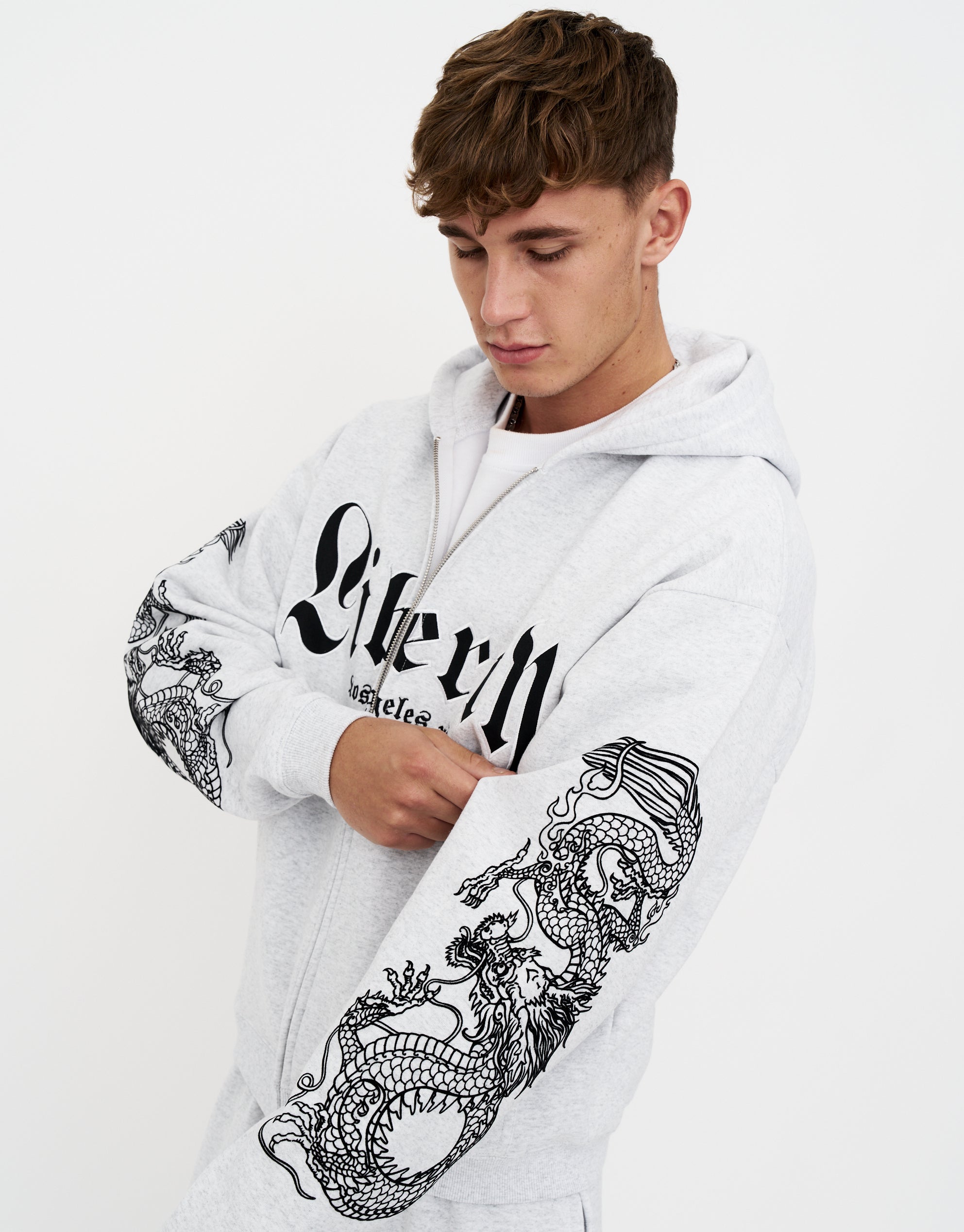 Liberty Oversized Zip Up Hoodie in Snow Marle | Hallensteins NZ