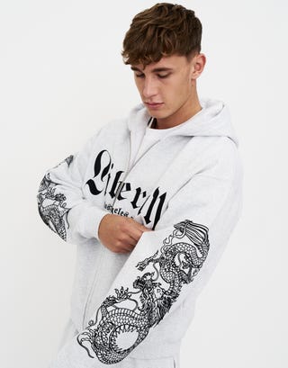 Liberty Oversized Zip Up Hoodie in Snow Marle Detail2