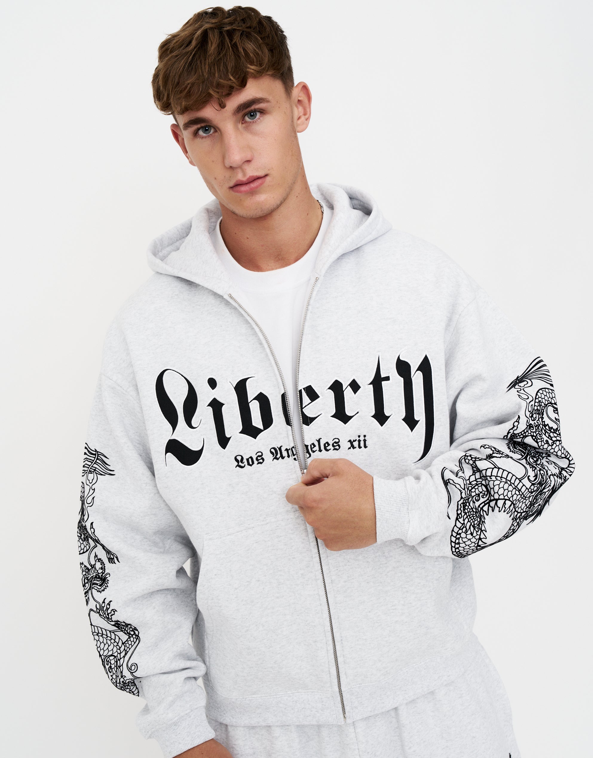 Liberty Oversized Zip Up Hoodie in Snow Marle | Hallensteins NZ