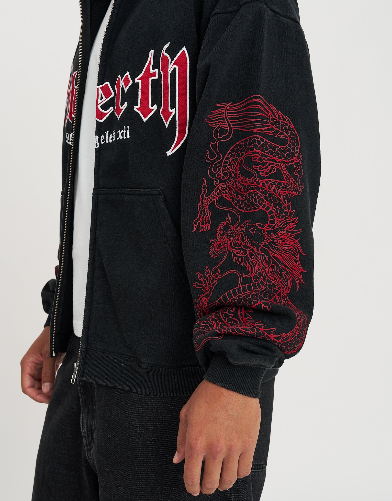 Liberty Oversized Zip Up Hoodie in Washed Black | Hallensteins NZ