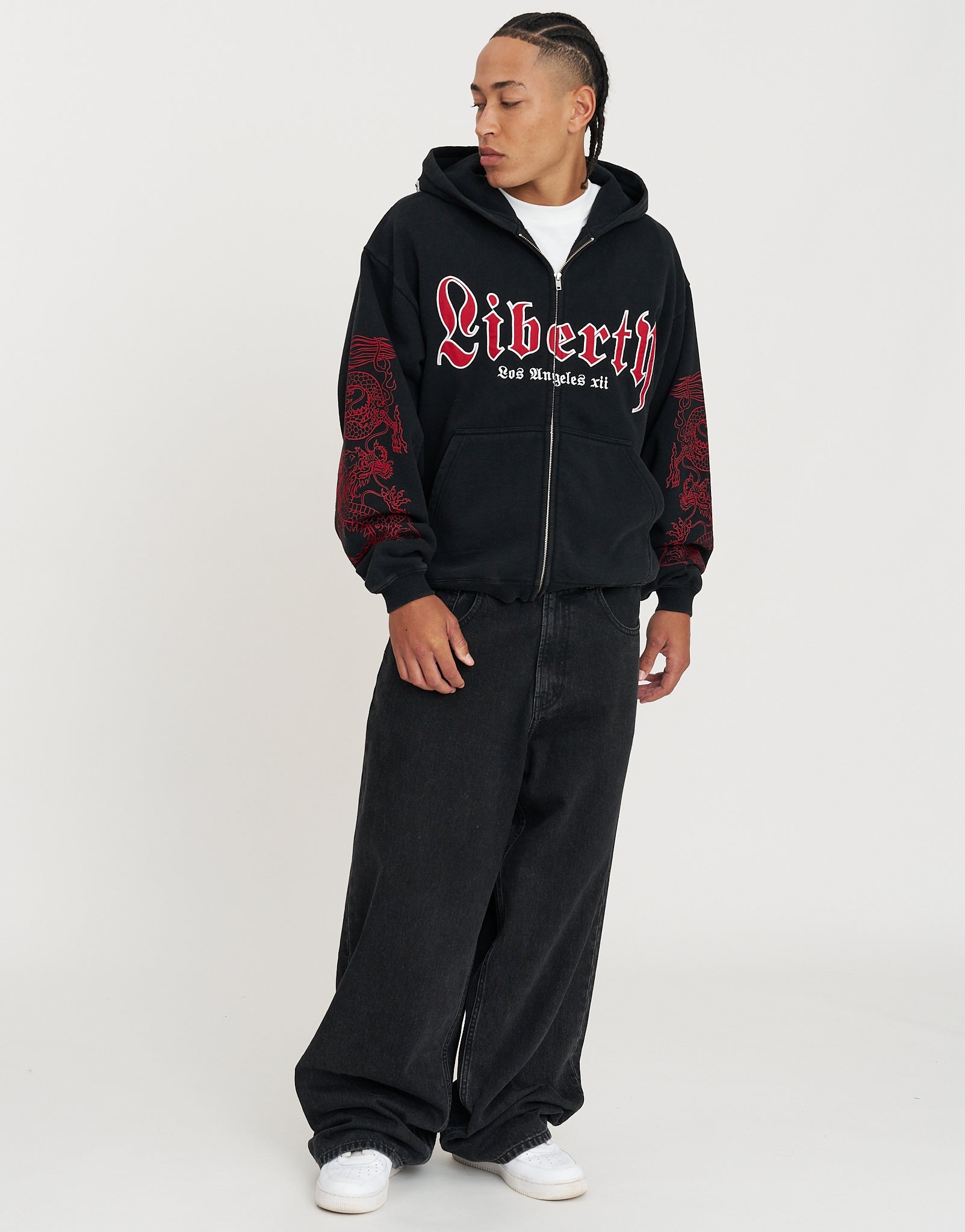 Liberty Oversized Zip Up Hoodie in Washed Black | Hallensteins NZ