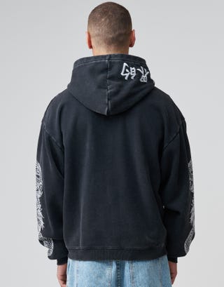 Liberty Oversized Zip Up Hoodie in Washed Black Back