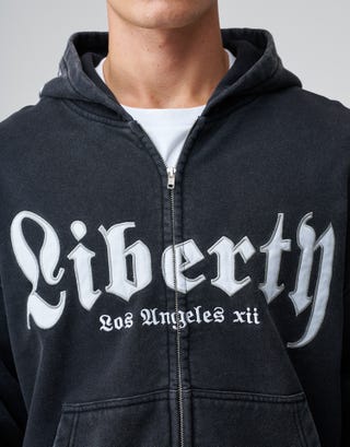 Liberty Oversized Zip Up Hoodie in Washed Black Detail