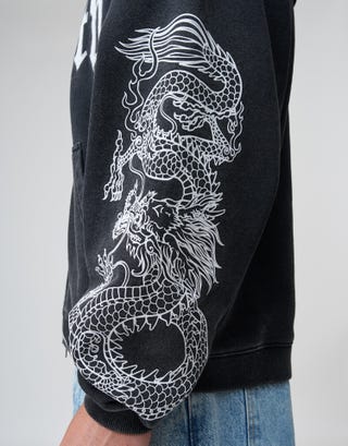 Liberty Oversized Zip Up Hoodie in Washed Black Detail2