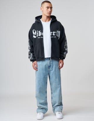 Liberty Oversized Zip Up Hoodie in Washed Black Full